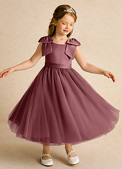 Azazie Serene Flower Girl Dresses Desert Rose Ball-Gown Bow Matte Satin Dress image4