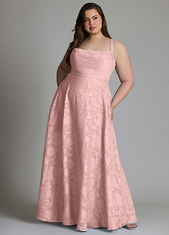 Azazie Shaude Bridesmaid Dresses Powder Pink A-Line Pleated Floral Burnout Dress image11