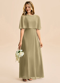 Azazie Maris Junior Abito A-Line in Chiffon Verde Muschio image6