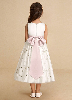 Azazie Pollie Flower Girl Dresses Ivory Blushing Pink A-Line Bow Tulle Dress image13