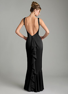 Azazie Tamera Bridesmaid Dresses Black Mermaid Pleated Stretch Satin Dress image1