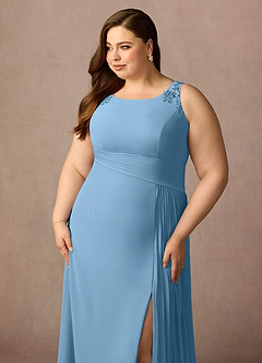 Azazie Galvan vestidos de madre de la novia Vestido de Azul Acero de Gasa de Corte En A con Lentejuela image13