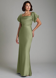 Azazie Lea Bridesmaid Dresses Garden Sage Mermaid Off the Shoulder Stretch Satin Convertible Dress image4