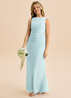 Azazie Floris Junior Robe Trapèze en Mousseline de soie Plissée Verre De Mer image1