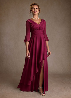 Azazie Eire Mother of the Bride Dresses Burgundy A-Line Pleated Chiffon Dress image1