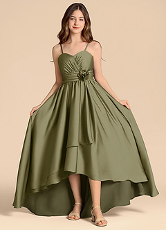 Azazie Catalina Junior Vestido de Pistacho de Satén Elástico de Corte en A con Escote de Corazón image4