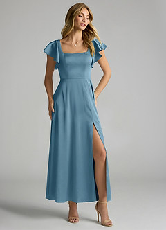 Azazie Bondi Bridesmaid Dresses Bermuda A-Line Ruched Stretch Satin Dress image1