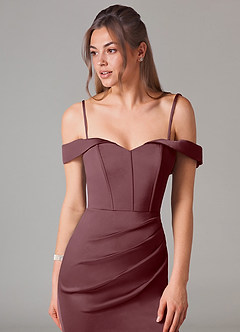 Azazie Everly Bridesmaid Dresses Sangria Mermaid Off the Shoulder Stretch Satin Convertible Dress image2