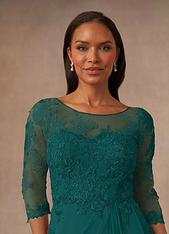 Azazie Calanthe vestidos de madre de la novia Vestido de Pavo Real de Gasa de Corte En A con Scoop image5