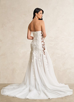 Azazie Priscilla Wedding Dresses Diamond White Mocha Mermaid Lace Tulle Dress image5