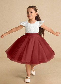 Azazie Vetty vestidos de niña de las flores Vestido de Marfil Óxido de Tul de Corte En A con Encaje image5