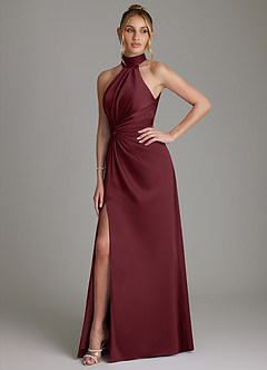 Azazie Gracelynn Rochii de domnișoară de onoare Teacă Plisat Satin elastic Lungime până la podea Rochie image6