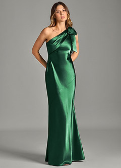 Azazie Yuanna Bridesmaid Dresses Dark Green Mermaid One Shoulder Metallic Satin Dress image5