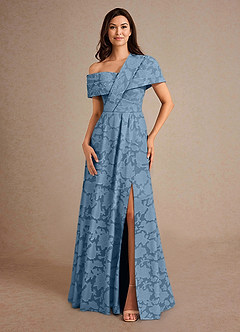 Azazie Milton Kleider für die Brautmutter A-Linie Plissee Blumen-Burnout Kleid Stahlblau image4