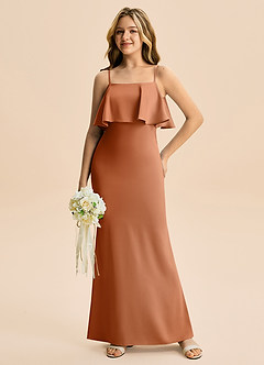 Azazie Galene Junior Syrena Satyna elastyczna Długość podłogi Młodsza druhna Sukienka image3