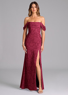 Azazie Saige Brautjungfernkleider Wandelbar A-Linie Schulterfrei Blumen-Burnout Kleid Burgunderrot image4