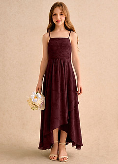 Azazie Twilight Girls Formal Sukienki dla dziewczynek sypiących kwiaty Litera A Plisowana Kwiatowe wypalenie Asymetryczny Sukienka image4