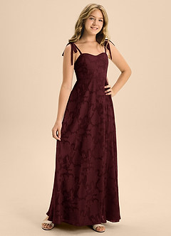 Azazie Rosey Junior Cabernet A-Line Sweetheart Neckline Floral Burnout Dress image7