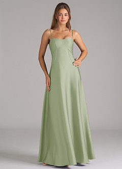 Azazie Valentine Robes de demoiselle d'honneur Robe Trapèze en Satin extensible Corset Vert Sauge image3