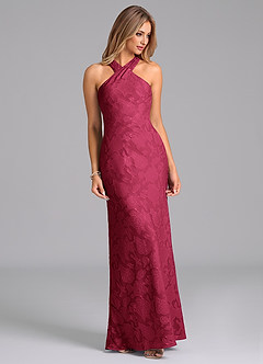 Azazie Doretta Robes de demoiselle d'honneur Robe Sirène en Blumen-Burnout Plissée Bourgogne image3