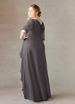 Azazie Dionysus Mother of the Bride Dresses Steel Grey A-Line Boatneck Lace Chiffon Dress image9