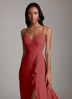 Azazie Naeem Bridesmaid Dresses Rust A-Line V-Neck Ruffle Chiffon Dress image6