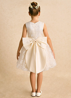 Azazie Snowdrop Flower Girl Dresses Champagne Ball-Gown Bow Tulle Dress image6
