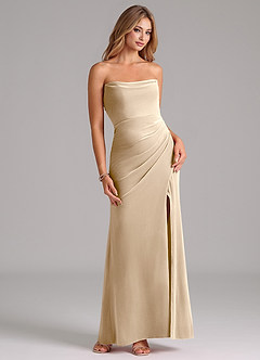 Azazie Leonis Bridesmaid Dresses Champagne Mermaid Strapless Velvet Dress image5