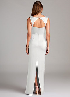 Azazie Flori Bridesmaid Dresses White Sheath Side Slit Stretch Satin Dress image2