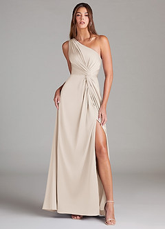 Azazie Brooke Brautjungfernkleider A-Linie One-Shoulder Stretch-Satin Kleid Alabaster Weiß image1
