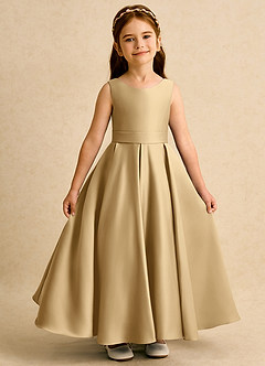 Azazie Mapel vestidos de niña de las flores Vestido de Oro de Satin Mate de Princesa con Plisado image6