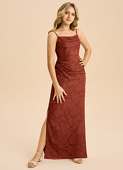 Azazie Mai Junior Etui Plissee Blumen-Burnout Kleid Terrakotta image4