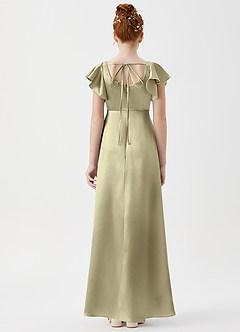 Azazie Bondi Junior Moss Green A-Line Side Slit Metallic Satin Dress image2