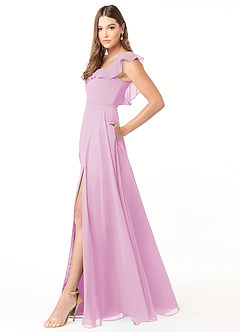Azazie Jinny Bridesmaid Dresses Candy Pink A-Line Square Neckline Ruched Chiffon Dress image3