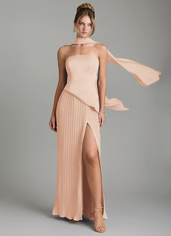 Azazie Tierney Robes de demoiselle d'honneur Robe Trapèze Convertible en Mousseline de soie Sans bretelles Rose Anglais image1