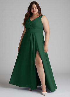 Azazie Karina Bridesmaid Dresses Dark Green A-Line Pleated Chiffon Dress image6