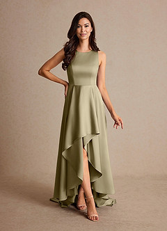 Azazie Niles Mother of the Bride Dresses Moss Green A-Line Trains Stretch Satin Dress image1