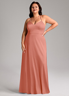 Azazie Mei Bridesmaid Dresses Salmon Pink A-Line V-Neck Stretch Satin Dress image7