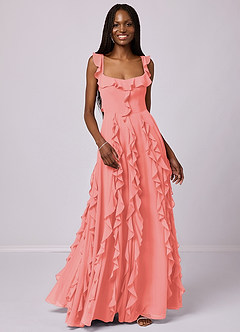 Barbie ♥ Azazie Bridesmaid Dresses Coral A-Line with Pockets Chiffon Dress image4