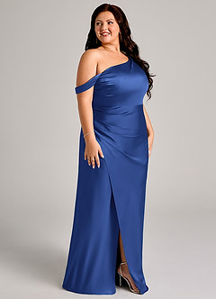Azazie Madelyn Robes de demoiselle d'honneur Robe Sirène Convertible en Satin extensible Ue épaule Bleu Roi image12
