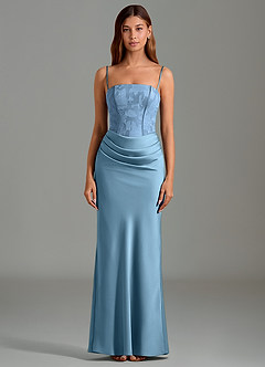 Azazie Emilia Bridesmaid Dresses Steel Blue Mermaid Strapless Stretch Satin Dress image5