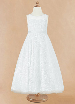 Azazie Siwa Blumenmädchenkleider A-Linie Mit Perlen Tüll Kleid Diamantweiß image5