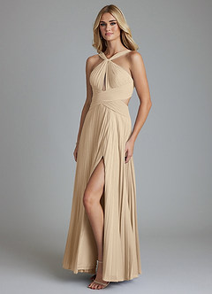Azazie Hosanna Abiti da Damigella Abito A-Line in Chiffon Plissettato Champagne image5