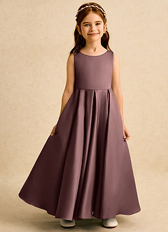 Azazie Pepper Flower Girl Dresses Espresso A-Line Pleated Matte Satin Dress image4