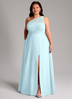 Azazie Phaedra Bridesmaid Dresses Cloud Blue A-Line One Shoulder Chiffon Dress image10