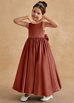 Azazie Bettie Flower Girl Dresses Auburn A-Line Bow Matte Satin Dress image2