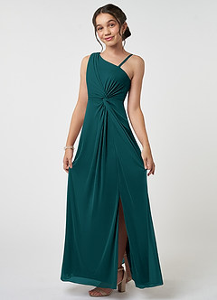 Azazie Brooke Junior Peacock A-Line Pleated Mesh Dress image3