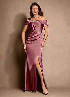 Azazie Altonia vestidos de madre de la novia Vestido de Rosa Del Desierto de Satén Elástico de Sirena con Vestidos sin tirantes image4