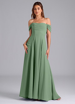 Azazie Almina Jurken voor bruidsmeisjes Converteerbaar Jurk van Chiffon met A-Lijn Off the Shoulder Matcha image3