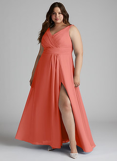 Azazie Karina Bridesmaid Dresses Salmon Pink A-Line Pleated Chiffon Dress image6